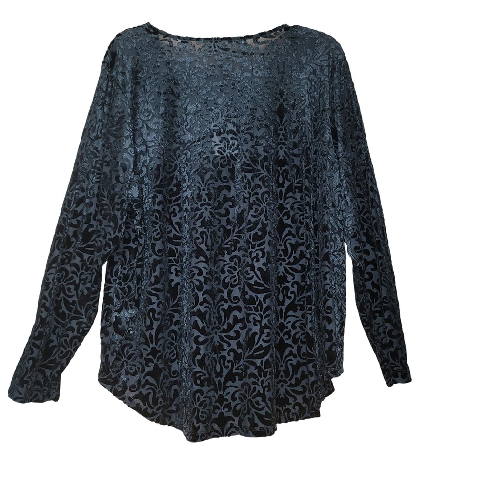 Chelsea & Theodore Velvet Burnout Top Black‎ Loose 2X Whimsigoth Witchy Goth Y2K - Picture 6 of 10